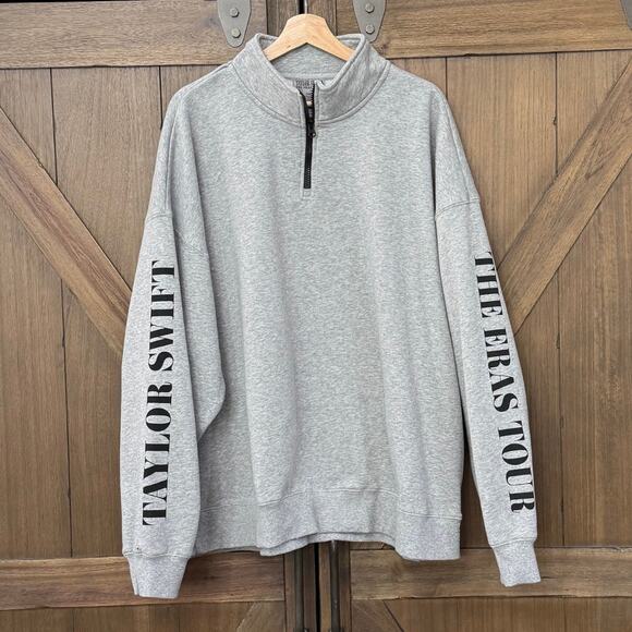 TAYLOR SWIFT The Eras Tour GRAY QUARTER ZIP Sweatshirt size Large NEW TTPD Logo - Picture 2 of 6